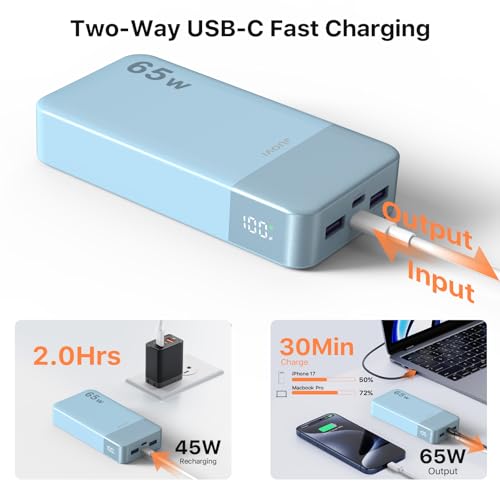 JUOVI Power Bank 65W 20000mAh Laptop Portable Charger - color: Blue