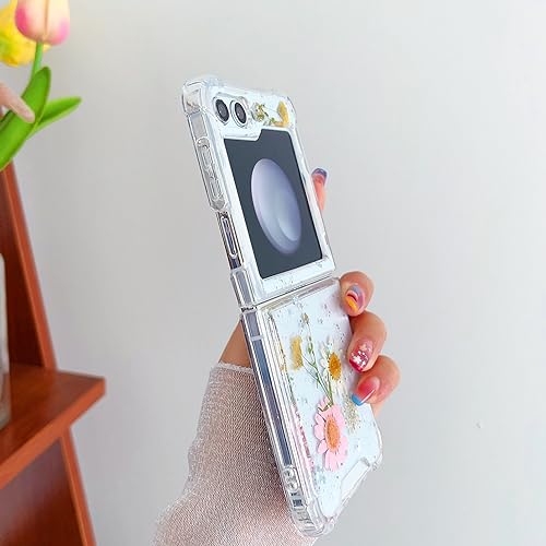 Compatible with Samsung Galaxy Z Flip 5 Case Clear Flower Women | Dried Pressed Floral Girls Soft TPU Shockproof Protective Phone Cover - color: TPU/Flower Daisy Rose, size: Samsung Galaxy Z Flip 5