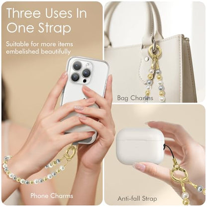 SURPHY Phone Charm, Handmade Beaded Phone Wrist Strap with Tether Tab - color: D- Pearl Trio