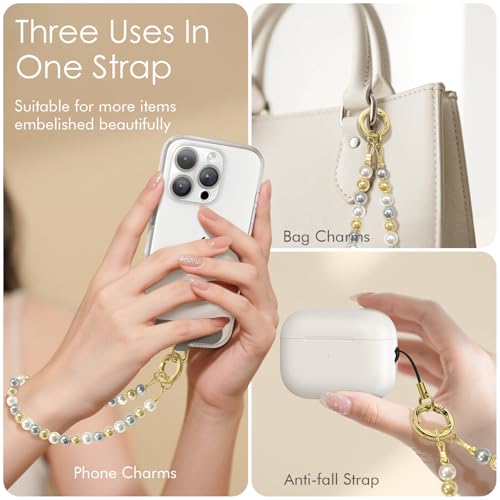 SURPHY Phone Charm, Handmade Beaded Phone Wrist Strap with Tether Tab - color: D- Pearl Trio