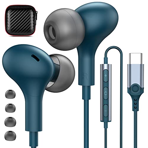 USB C Headphones for iPhone 18 Pro Max 17 16 15/Galaxy S26 FE Wired Earbuds - color: Lake-Blue