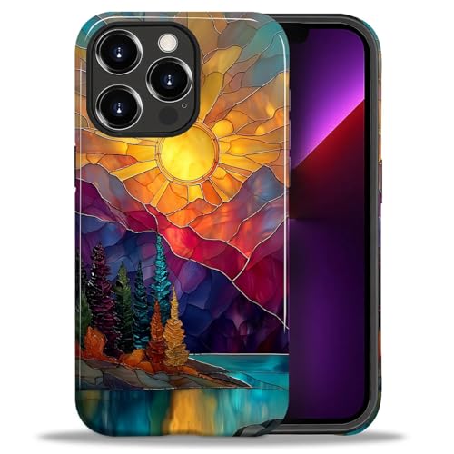 DAIZAG Case for iPhone 13 Pro Max,Mountain Range Sunrise Stained Glass Full-Body Design Hybrid Dual Protection Soft TPU Hard PC Shockproof Scratch-Resistant Protective Cover Phone Case for Men Women - color: Mountain Range Sunrise Stained Glass, size: iPh