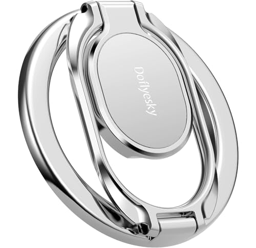 Doflyesky Magnetic Phone Grip Holder Kickstand, Gym Double Adjustable Finger Ring Grip and Stand, Compatible with PopSockets MagSafe Ring Removable for iPhone (Silver) - color: silver