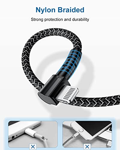 3Pack 90 Degree iPhone Charger 6ft, Nylon Right Angle 6 Foot Apple iPhone Charging Cable, Apple MFi Certified 6 Feet Lightning Cord Long for Apple iPhone 14 Pro Max/13 Pro/12/11/11Pro/11Max/XS/XR/8