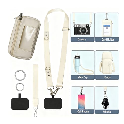 Adjustable Phone Strap Crossbody,Phone Lanyard Crossbody Wrist Strap,phone lanyard with wallet-Beige - color: Beige