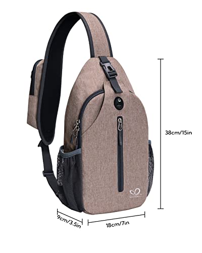 WATERFLY Crossbody Sling Backpack Sling Bag Travel Hiking Chest Bags Daypack (Flaxen) | Small Hiking bag,Multi-compartment storage,Water-resistant,Breathable back pad,Reversible adjustable shoulder strap - color: Khaki