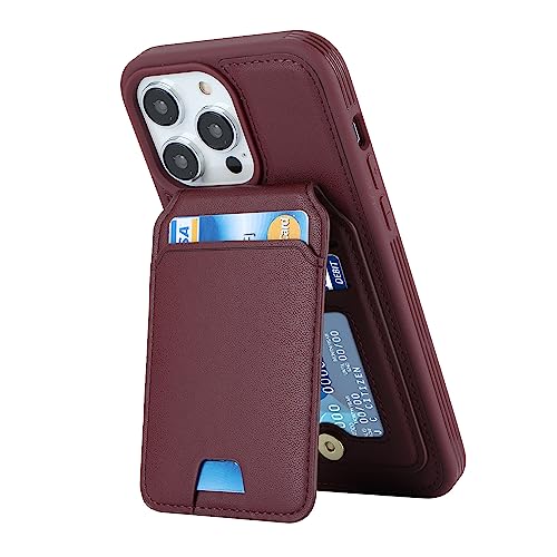 iCoverCase Wallet Case for iPhone 13 Pro Max/12 Pro Max Compatible with MagSafe, Magnetic Detachable Card Slots Holder PU Leather Kickstand Wireless Charging Case 6.7 Inch (Wine Red) - color: Wine Red