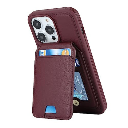 iCoverCase Wallet Case for iPhone 13 Pro Max/12 Pro Max Compatible with MagSafe, Magnetic Detachable Card Slots Holder PU Leather Kickstand Wireless Charging Case 6.7 Inch (Wine Red) - color: Wine Red