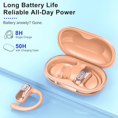 Open Ear Headphones, NEW Over Ear Earbuds with 4 ENC Noise-Canceling Mic - color: Orange