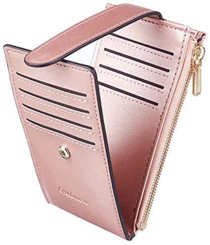 Chelmon Women's RFID Slim Card Holder Wallet | Thin Bifold Multi Card Case with Zipper Coin Pocket Purse for Women(Rose Gold CLassic) - color: Rose Gold Classic
