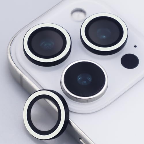 Luminous Camera Lens Protector for iPhone 16 Pro / 16 Pro Max Metal Ring Tempered Glass Glow in The Dark Lens Cover (3PCS) (White, for iPhone 16 Pro/16 Pro Max) - color: White
