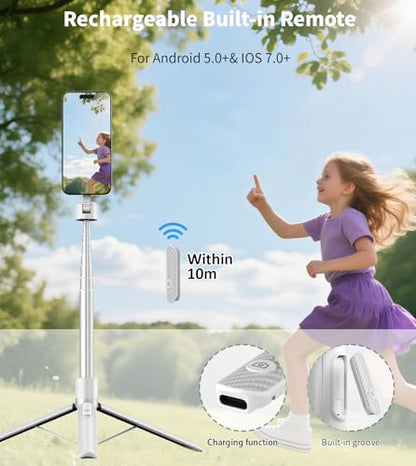 TONEOF 68" Magnetic Aluminum Phone Tripod Selfie Stick for iPhone & Android - color: White