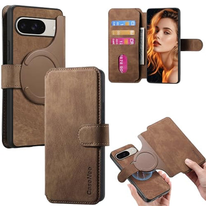 2 in 1 Detachable Wallet Case for Google Pixel 10 Pro XL CMG Brown | PU Leather Magnetic Flip Folio Case with RFID Blocking Card Holder, Credit Card Slots Kickstand, Shockproof Protective Cover - color: Brown, size: Google Pixel 10 Pro XL
