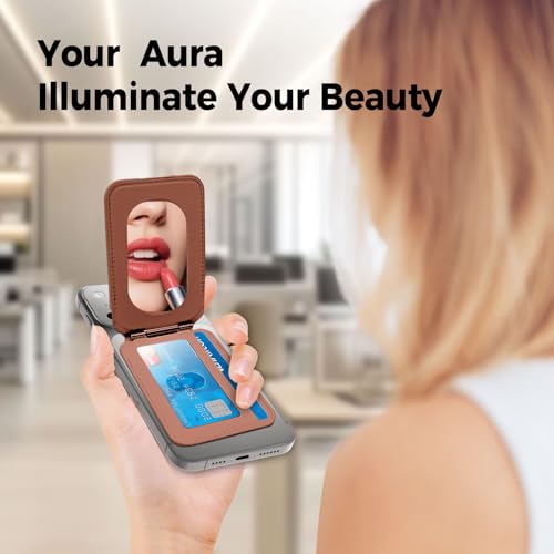 COALAGOON for MagSafe Wallet with Mirror,4 Card Holder RFID Blocking Stand - color: Brown
