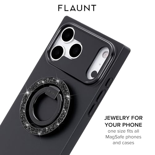 Flaunt MagSafe Phone Ring Holder and Stand - Black Crystal Elegance - color: Black Crystal Elegance