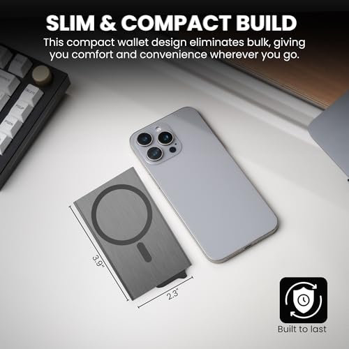 CODE 118 Wallet for Men - Slim Minimalist Aluminum Magnetic Card Holder - RFID Blocking Front Pocket Mag Safe Wallet with Strong Magnet Attachment (Brushed Grey) - color: Brushed Grey