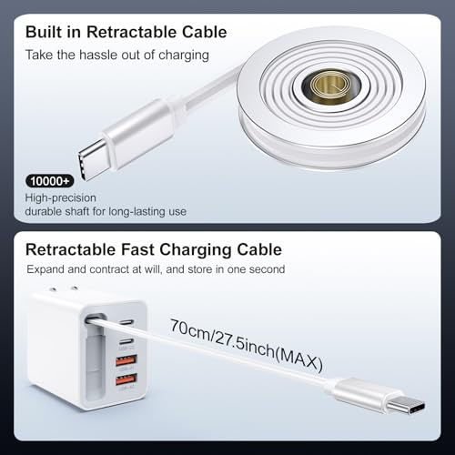 40W Retractable USB-C Wall Charger, 5-in-1 Retractable Phone Charger