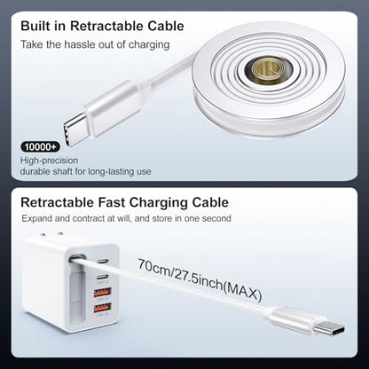 Retractable Wall Charger USB C, 5-in-1 Retractable iPhone Charger Wall Plug - size: 2Pack