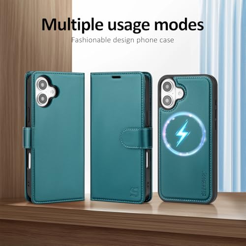 Shieldtop Compatible with MagSafe iPhone 17 Wallet Case,Blue Green | 2 in 1 Detachable Magnetic,Credit Card Holder Slots,RFID Blocking,PU Leather,Kickstand,Flip Folio Phone Cover for Men & Women - color: Blue Green, size: iPhone 17 - 6.3"