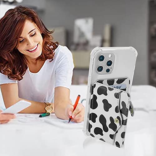 Phone Card Holder, Phone Wallet Stick on with Snap Closure Adhesive - color: Cow Print