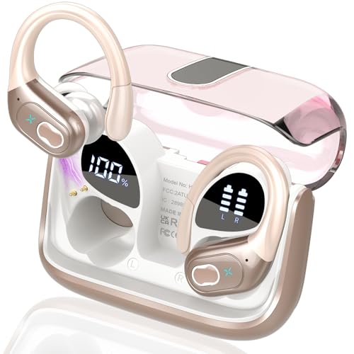 Aptkdoe Wireless Earbuds 75H Bluetooth 5.4 Sport Headphones with Earhooks - color: Rose Gold
