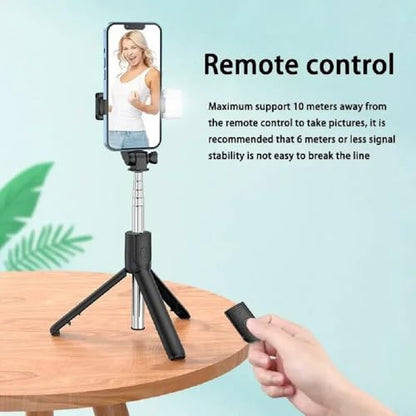 XIHAMA Selfie Stick Tripod with Light,3 in 1 Extendable Selfie Stick with Wireless Remote,Portable Phone Tripod Stand Compatible with iPhone 16 15 14,Samsung Smartphone and More - color: Black+Light