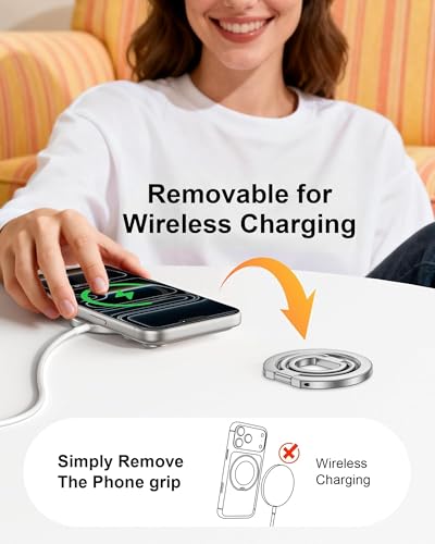 Adjustable MagSafe Ring Holder Stand, 360° Magnetic Finger Loop Grip Holder - color: Silver