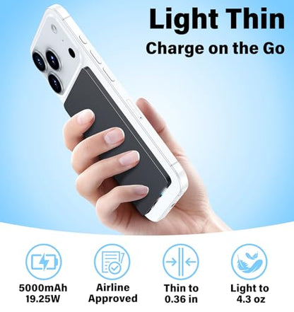 3-in-1 5000mAh for Magsafe Power Bank Thin Slim 22.5W Magnetic Battery Pack - color: Black
