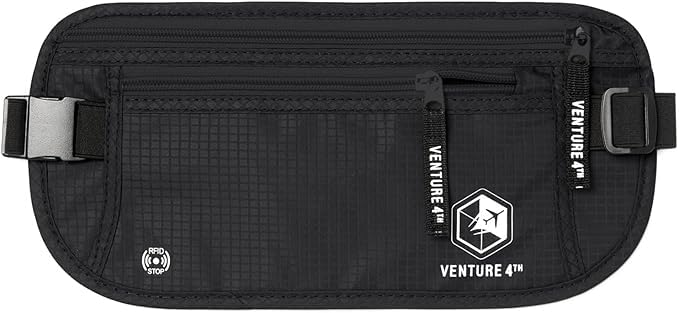 VENTURE 4TH Travel Money Belt, RFID Blocking Passport Holder - Pure Black - color: Pure Black