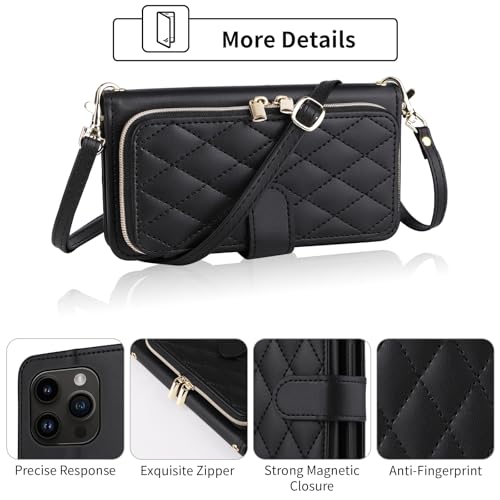 Wallet Case for iPhone 14 Pro Max 6.7 inch with Wrist Strap, Shoulder Strap, 9+ Card Slots Purse Leather Stand Cell Phone Cover for iPhone14promax 5G i Phone14Max Plus iPhone14 ProMax Black | Wrist/Shoulder Strap, Card Slots, PU Leather Stand, Cell Phone