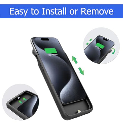 Battery Case for iPhone 15 Pro, [10000mAh] Enhanced Portable Protective Smart Qi Wireless Charger Case Battery Pack with CarPlay Wireless Charging Case Compatible for iPhone 15 Pro (6.1 inch)-Black - size: iPhone 15 Pro