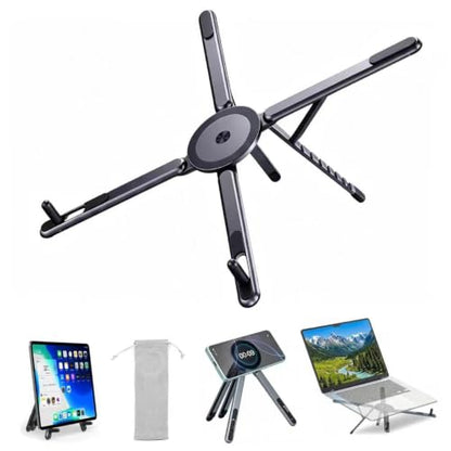 Foldable Laptop Stand with Magnetic Phone Holder, Gray
