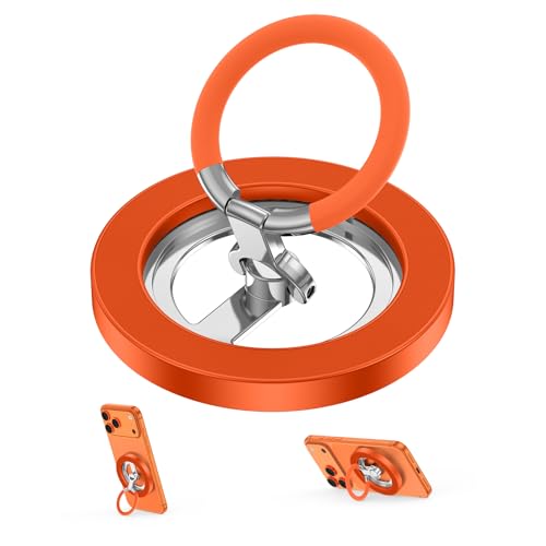 Magnetic Phone Ring Holder for MagSafe,360° Rotation Cell Phone Grip Stand - color: Orange