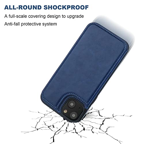 ONETOP for iPhone 14 Plus Wallet Case with Credit Card Holder,Blue | Kickstand,ID/Cash Holder,Case Wallet with Card Slots,Double Magnetic Clasp,Durable PU Leather Shockproof Cover for Women Men - color: Blue