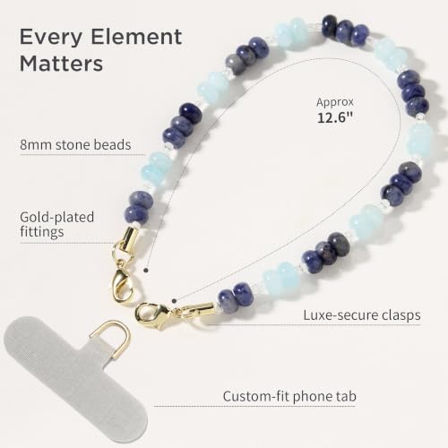 POSADINA Natural Stone Phone Charm, Beaded Healing Phone Wrist Strap, Handmade Cellphone Chain Lanyard with Tether Tab - color: Ocean Mist