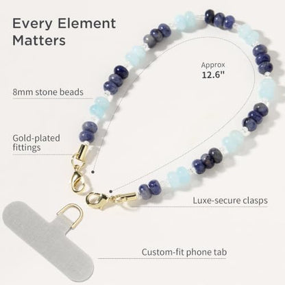 POSADINA Natural Stone Phone Charm, Beaded Healing Phone Wrist Strap, Handmade Cellphone Chain Lanyard with Tether Tab - color: Ocean Mist