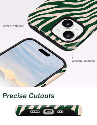 Jusy Magnetic Zebra Phone Case for iPhone 17 Pro Max,Green | Compatible with MagSafe, Cute Aesthetic Zebra Design, TPU and PC Protective Shockproof Cover - color: Green