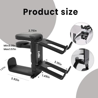 Rotating Headphone Stand with 360° Swivel - Adjustable Clamp-on Under Desk Headset Holder, Universal Gaming & Office Headphone Hanger - color: White