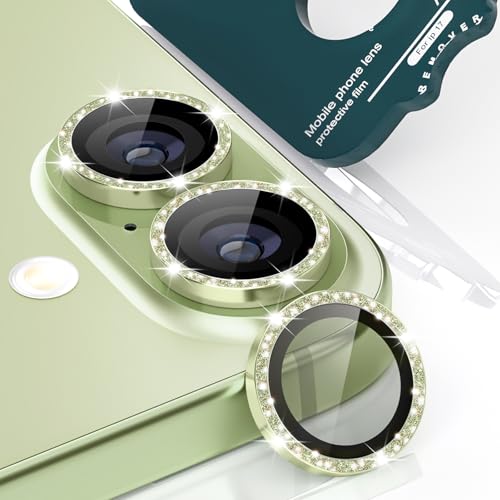 imluckies Glitter Camera Lens Protector for iPhone 17 6.3", [AR+AF] HD Clear Tempered Glass Lens Cover, 9H Scratch Resistant Individual Metal Shiny Ring, Case Friendly & Easy Install, Bling Green - color: Bling Green