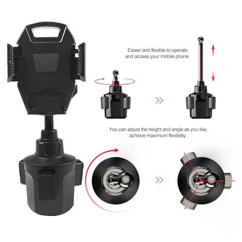 Car Cup Holder Phone Mount, 360° Rotating Clip, Retractable Rotatable Rod, One-Touch Operation, Anti-Shake Car Phone Holder Fit 2.76-3.78in Base, Compatible with 4-7.2in Smartphones