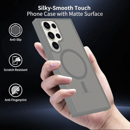 for Samsung Galaxy S23 Ultra Case Magnetic, [Compatible with Magsafe] Frosted 6.8-Inch Slim Fit Protection Wireless Charging Skin-Feel Shockproof Anti-Slip Protective Phone Cover, Grey - color: Grey Magnetic