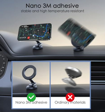 JUHOO Upgrade Phone Holder for car Magnetic rotatable and Retractable car Phone Holder Mount Dashboard Mount Fit for iPhone 15 14 13 12 Pro Max Plus Mini & All Smartphone - color: Kevlar Black Upgrade
