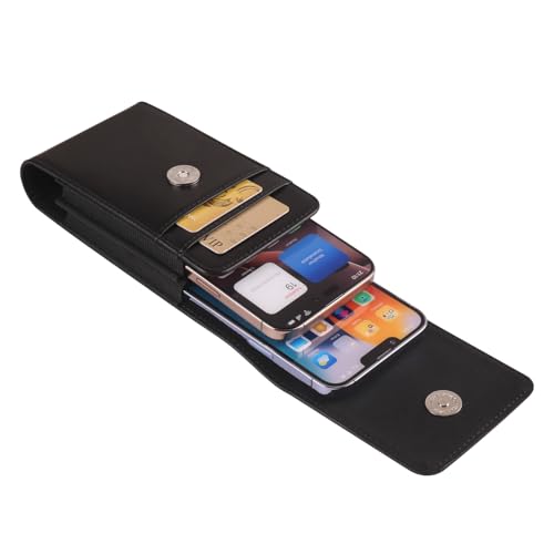 Dual Belt Clip Holster Case Double Cell Phone Pouch Card Slots Holder for iPhone 15 Pro Max 14 Pro Max Motorola Moto G Stylus 5G 2024 G Power 5G Galaxy S25 Ultra S24 Plus S23 Fe S22+ A15 A36 (Black) - color: Black