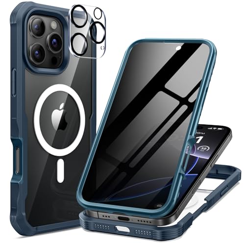 seacosmo for iPhone 16 Pro Max Case, Full Body Bumper with Built-in 9H Tempered Glass Privacy Screen Protector and Camera Lens Protector, Compatible with MagSafe, Shockproof Phone Cover, 6.9", Blue - color: Blue, size: iPhone 16 Pro Max 6.9"