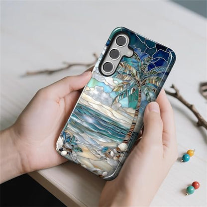 Case for Samsung Galaxy S26 Plus, 2 in 1 PC Hard Shell & Silicone Inner Bumper, Anti-Scratch Full-Body Cover Shockproof Slim Design -Beach Palm Tree - color: Beach Palm Tree, size: Galaxy S26 Plus