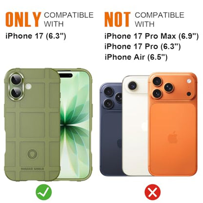 Rugged Shield Case for iPhone 17 (6.3"), 8ft Military Drop Proof, Wear Resistant Tactical Cover, Army Green - color: Army Green, size: iPhone 17
