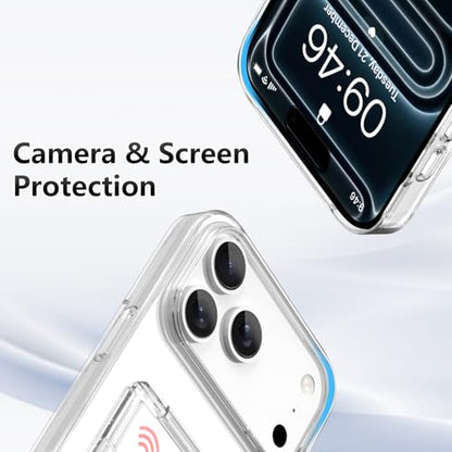 Wallet Stand Case for iPhone 17 Pro with 2 Card Holder Credit Slot - color: Clear (Kickstand), size: iPhone 17 Pro