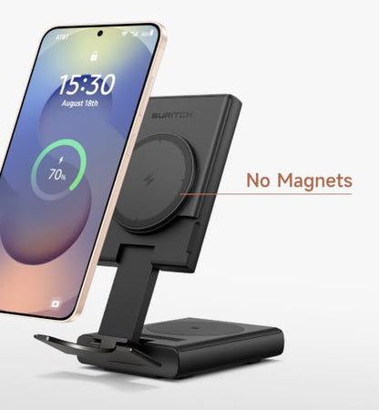SURITCH for Samsung 3-in-1 Wireless Charging Station, Ultra-Portable Charging Dock Stand for Galaxy S26/S25/S24/S23/S22/S21/Note/Z Fold Flip, Galaxy Watch 8/7/6/5/4/3/Buds, Black - color: Black