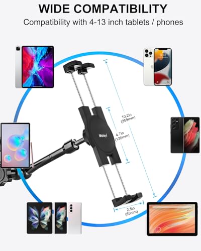 Drill Base Tablet Mount for Truck - [Metal Long Arm] Heavy Duty Truck Tablet Holder Dashboard Car Mount for Commercial Vehicles, Semi Trucks, for 4.7-13" iPad Pro, Air, Mini, Galaxy Tab, Z Fold