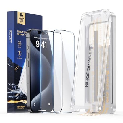 MAGIC JOHN 3rd Gen Upgraded for iPhone 15 Pro Screen Protector Easy Install - size: iPhone 15 Pro-6.1''